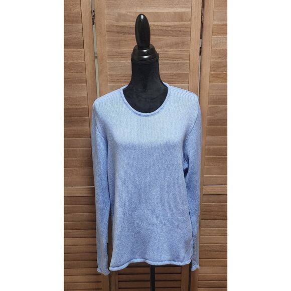 L.L. Bean Periwinkle Cotton Chunky Knit Crew Neck Sweater Pullover Size XL Top - Picture 1 of 7